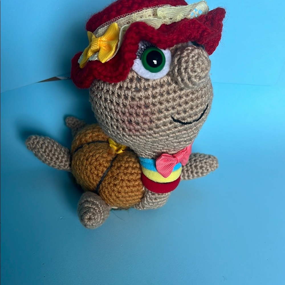 Handcrafted Crochet Turtle Doll with Red Hat